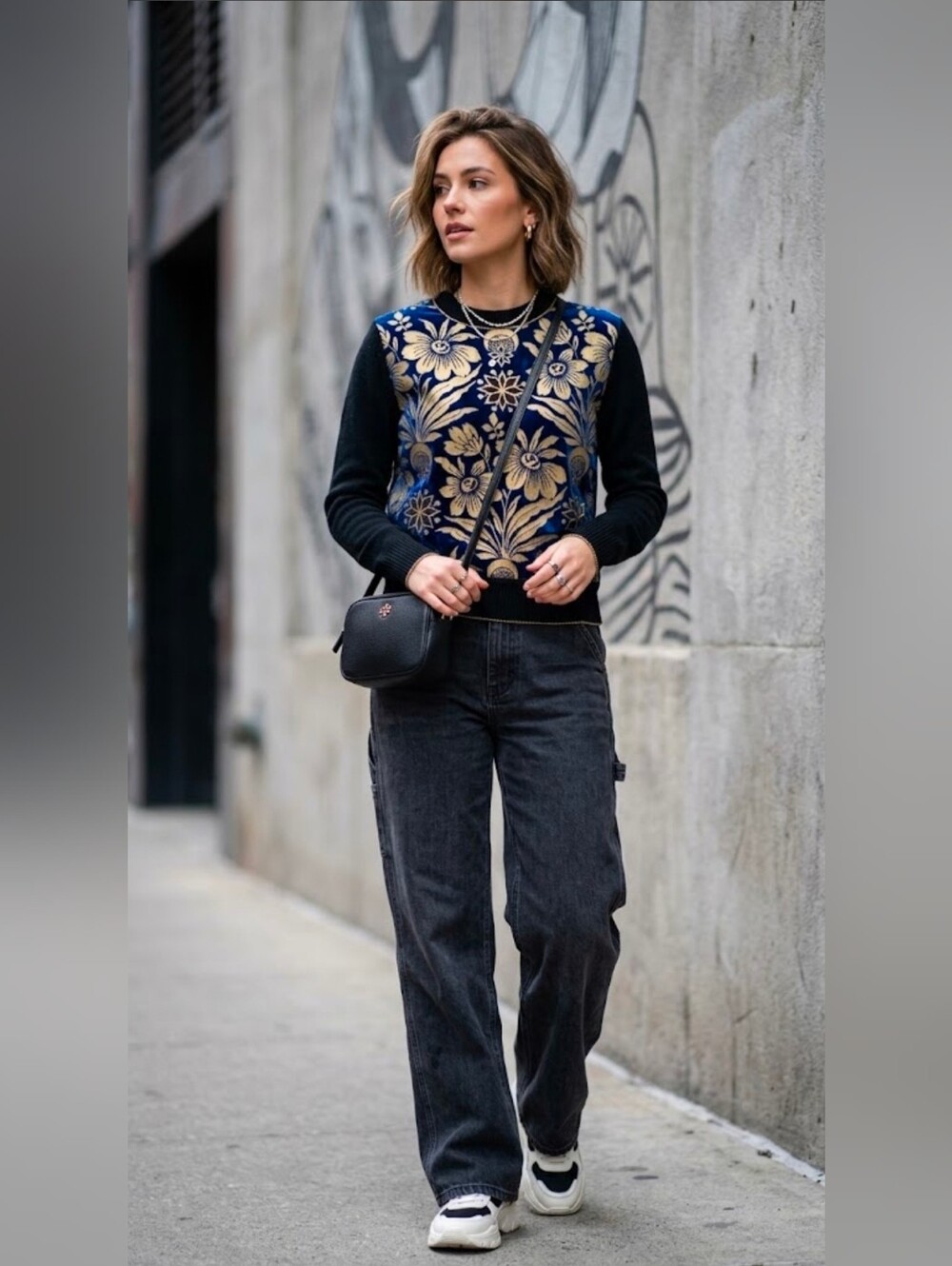 Tory Burch Hollis Cosmic Floral Velvet Sweater XS Whimsigoth Holiday Glam